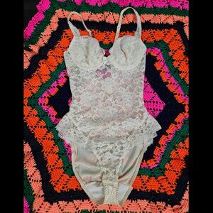 80s Victoria's Secret Floral Lace Teddy Bodysuit
